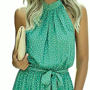 BTFBM SLEEVELESS HALTER SUMMER DRESS / GREEN & WHITE / SIZE SMALL / PERFECT !